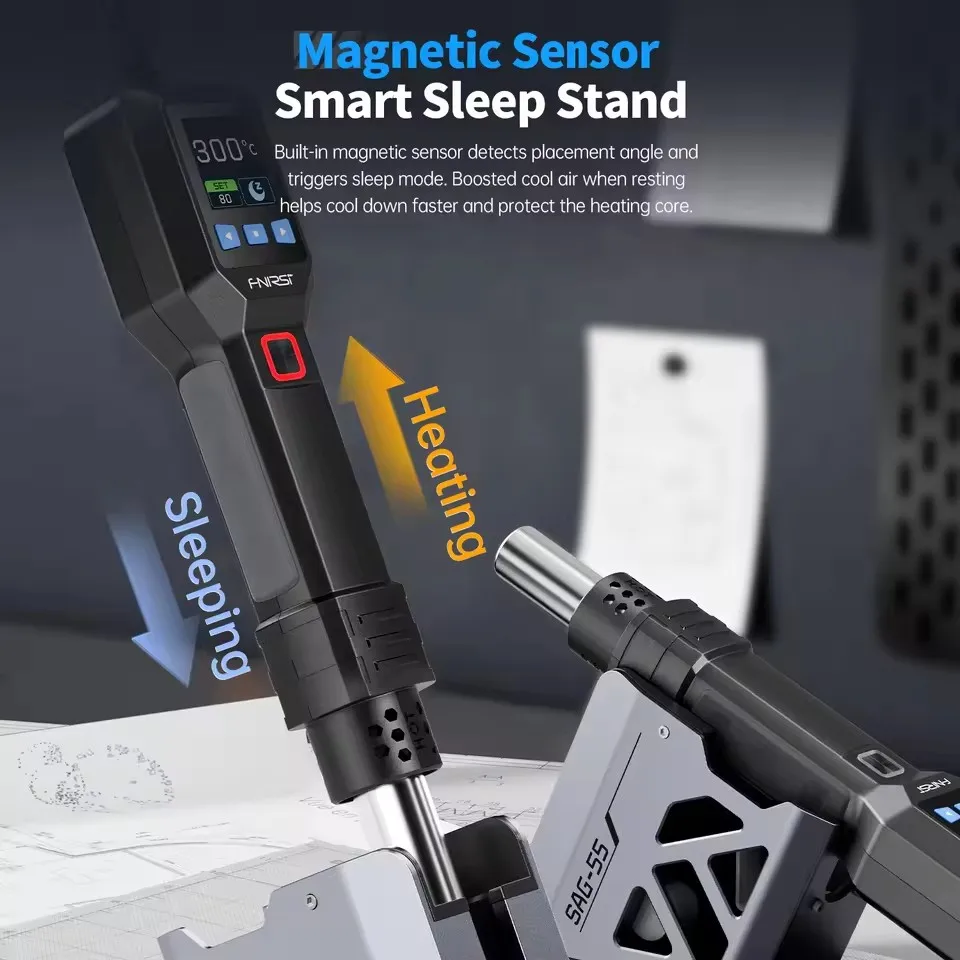 FNIRSI SAG-55 Micro Hot Air Gun 550W with Stand BGA Rework LCD Digital Hair Dryer Soldering Heat Gun for Welding Repair Tools