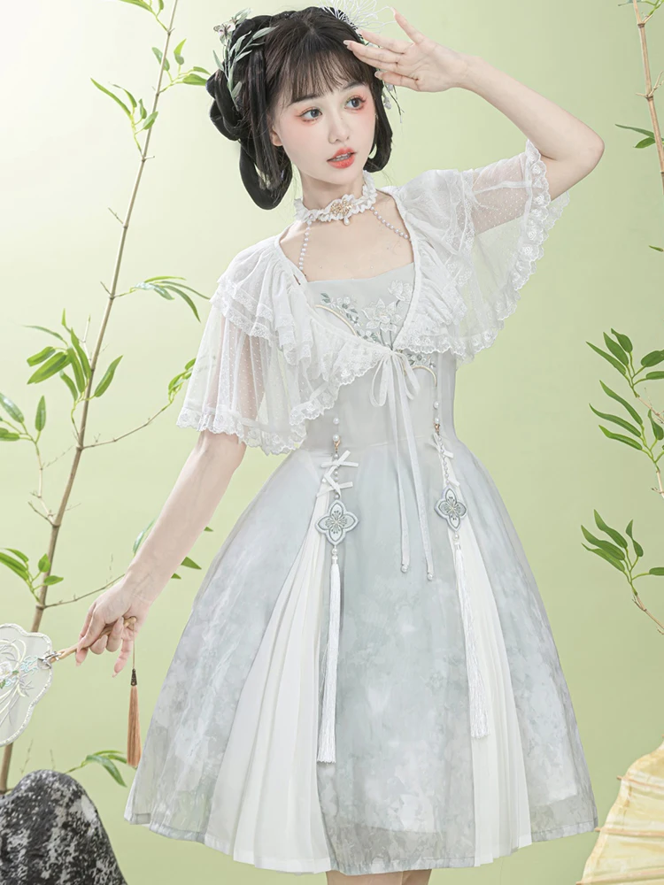 Original Princess Lolita Dress Cos Chinese Style Slim Fit Elegant Lolita Cheongsam Style Dress Fashion Shawl Dress Set