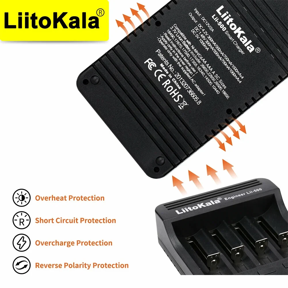 LiitoKala Lii-500 LCD 3.7V/1.2V AA/AAA 18650/26650/16340/14500/10440/18500 Battery Charger with Screen+12V2A Adapter