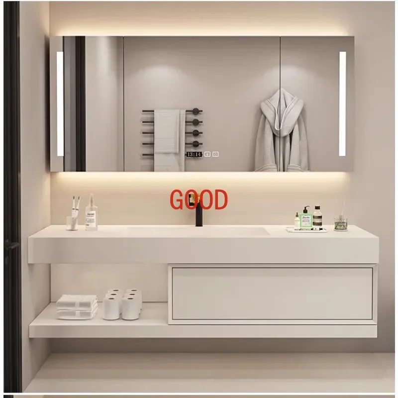 Rock Slab Seamless Ceramic Integrated Basin Bathroom Cabinet Hand Wash Basin Bathroom Cabinet Solid Wood Washbasin