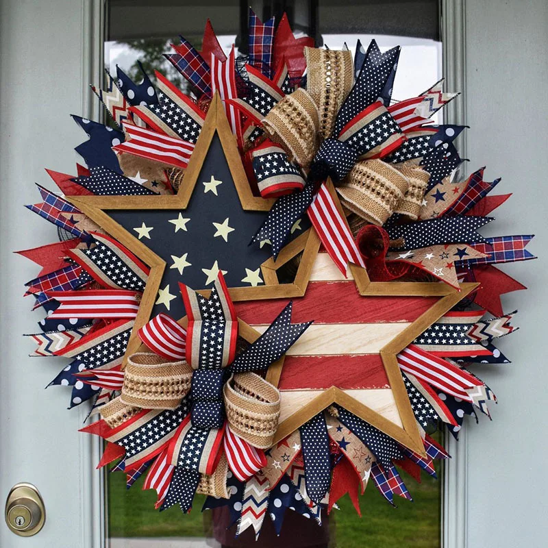 

Independence Day Wreath Perfect Holiday Gift 4th of July Handmade Garland Wall Door Hanging for Home Decor Outdoor Balcony