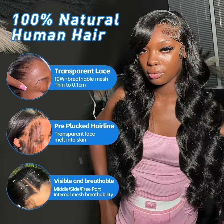 30 40Inch Body Wave Human Hair Wigs 13x6 Hd Transparent Lace Front Human Hair Wig 250 Density 13x4 Wet And Wavy Lace Frontal Wig image 3
