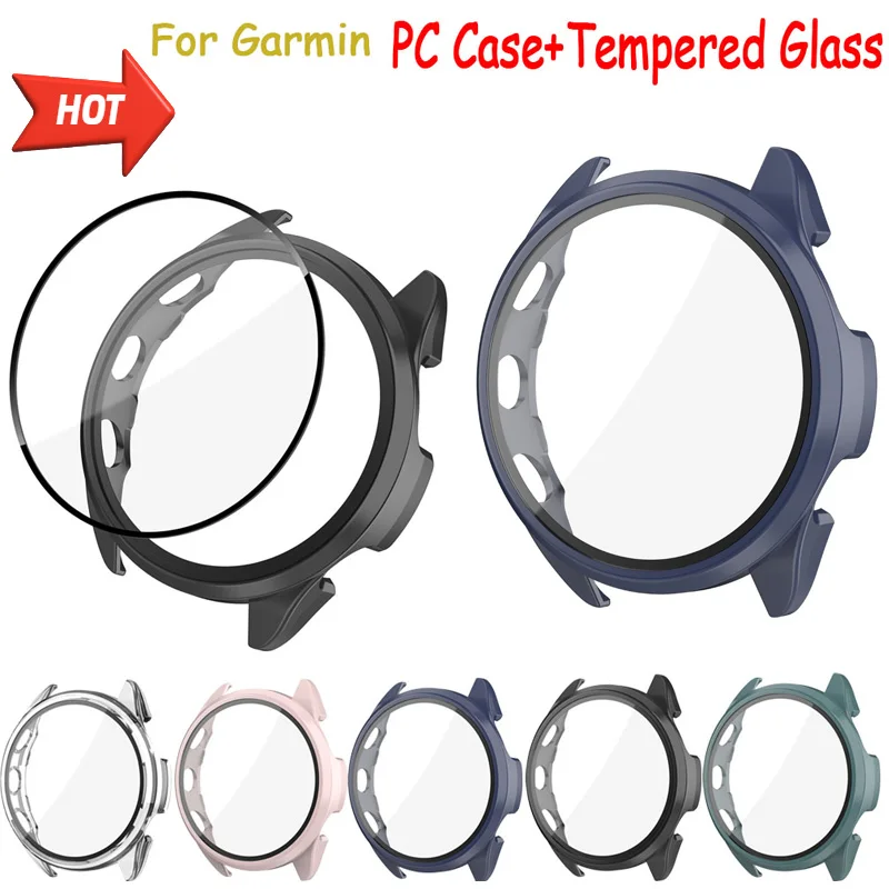Hard PC Glass Case Garmin Forerunner 965 255 265 165/Venu 3/2 Full Screen Protector Glass Garmin Vivoactive 5 Bumper Shell Cover