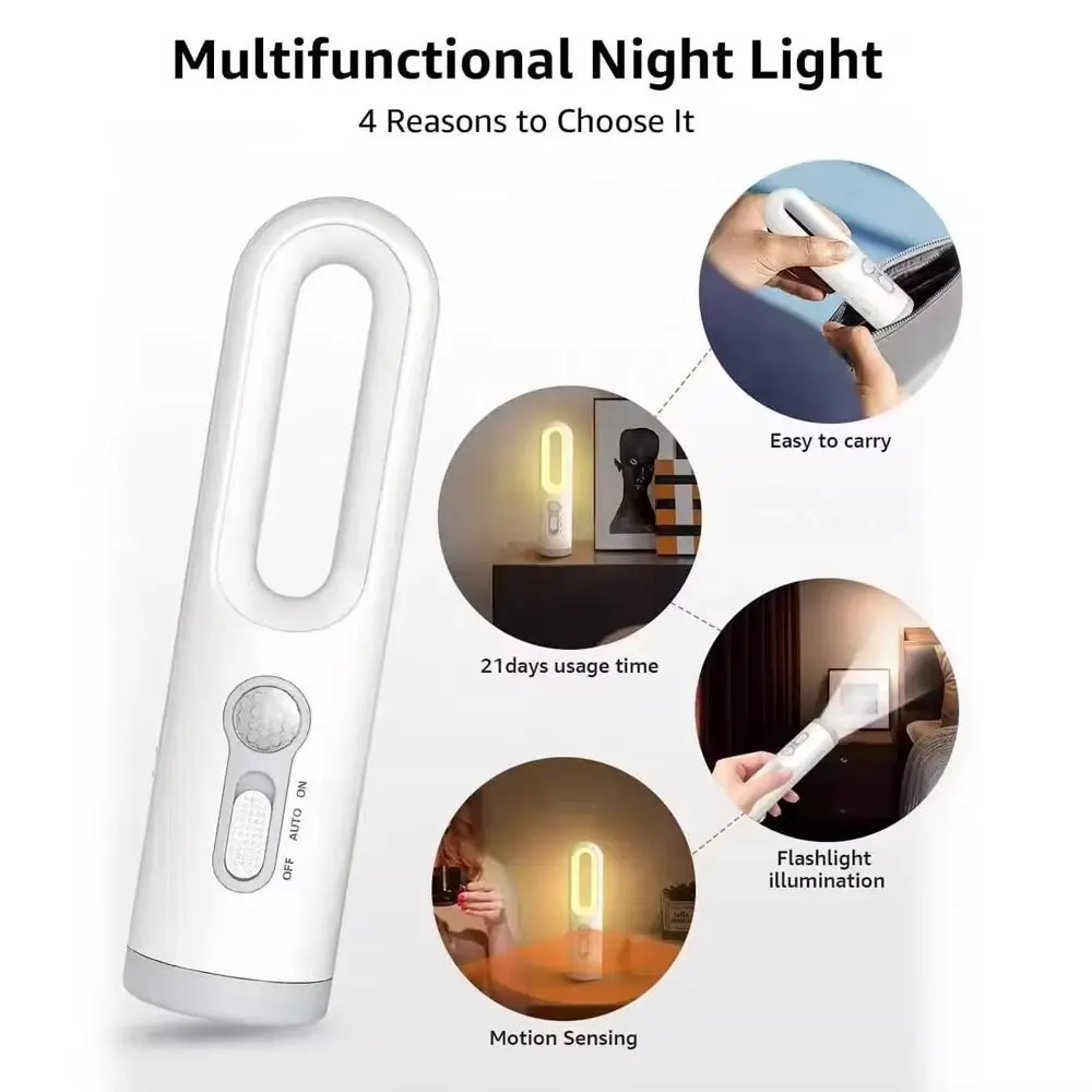 

Portable 2 in 1 LED Light Type-C Motion Sensor Flashlight Lantern Waterproof Rechargeable Bedside Lamp Bedroom