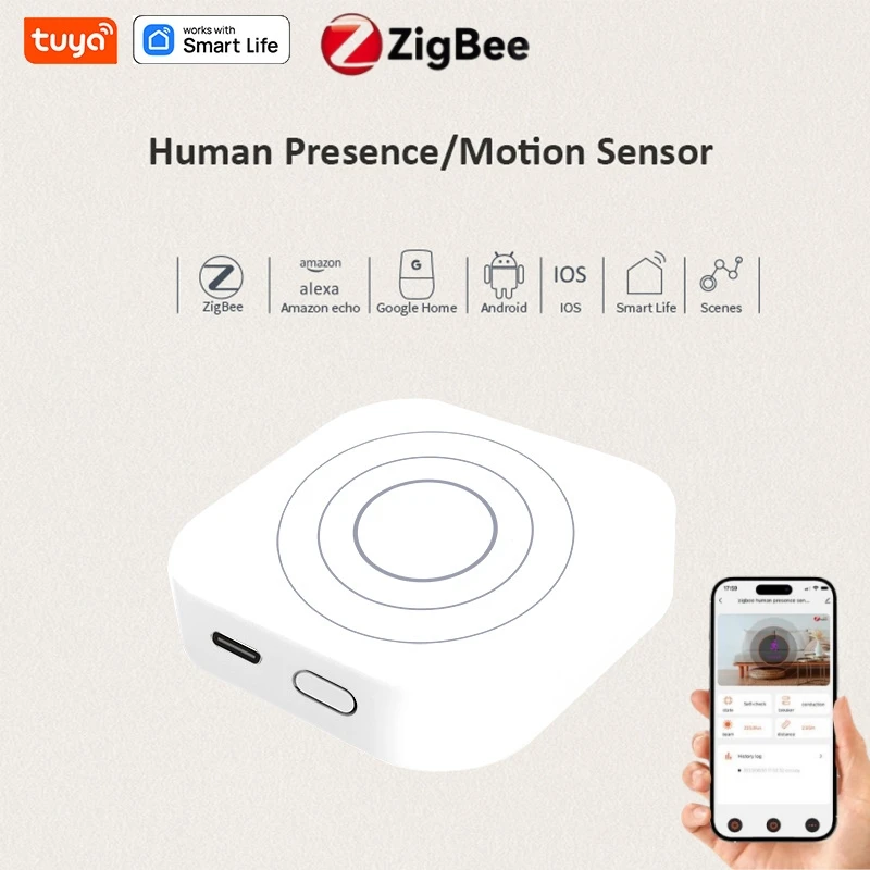 

Tuya Smart ZigBee Human Presence Sensor 24G MmWave Radar Detector Security Protection Motion Sensor for Alexa Google Smart Life