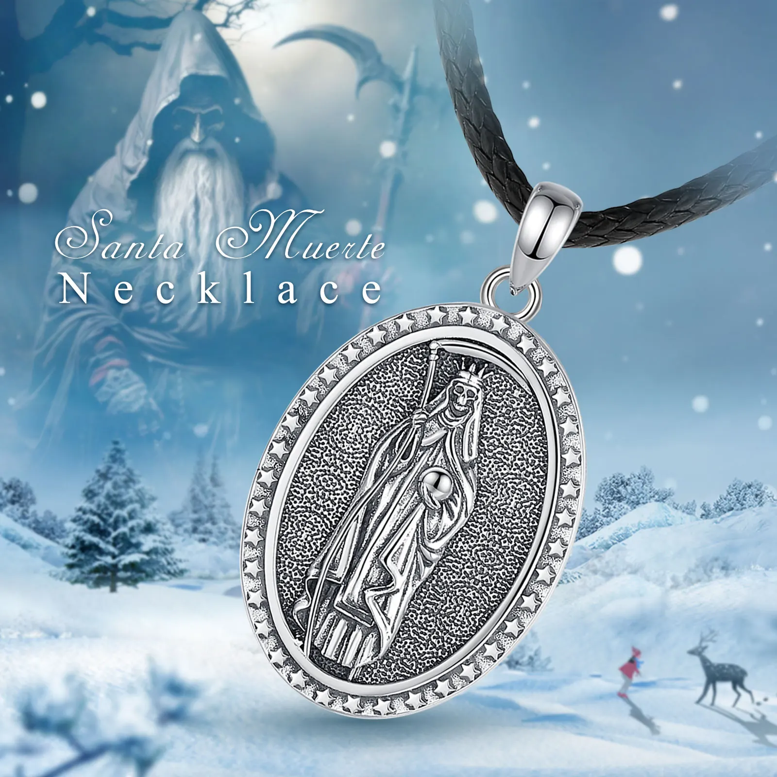 Eudora 925 Sterling Silver Holy Death Scythe Necklace for Women Man Vintage Santa Muerte Mexican Pendant Personality Jewelry Gif