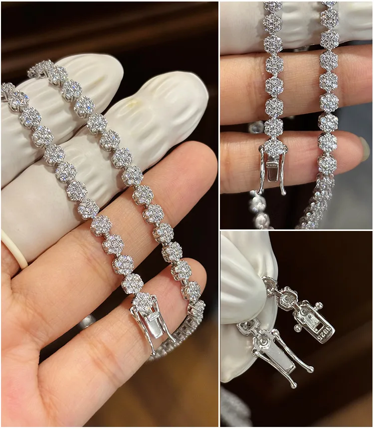 قلادات Butterflykiss مويسانيتي/زركونيا زهر البرقوق للنساء GRA معتمدة من الفضة الإسترليني عيار 925 مطلية بالفضة عيار 18 قيراط على شكل زهرة #4