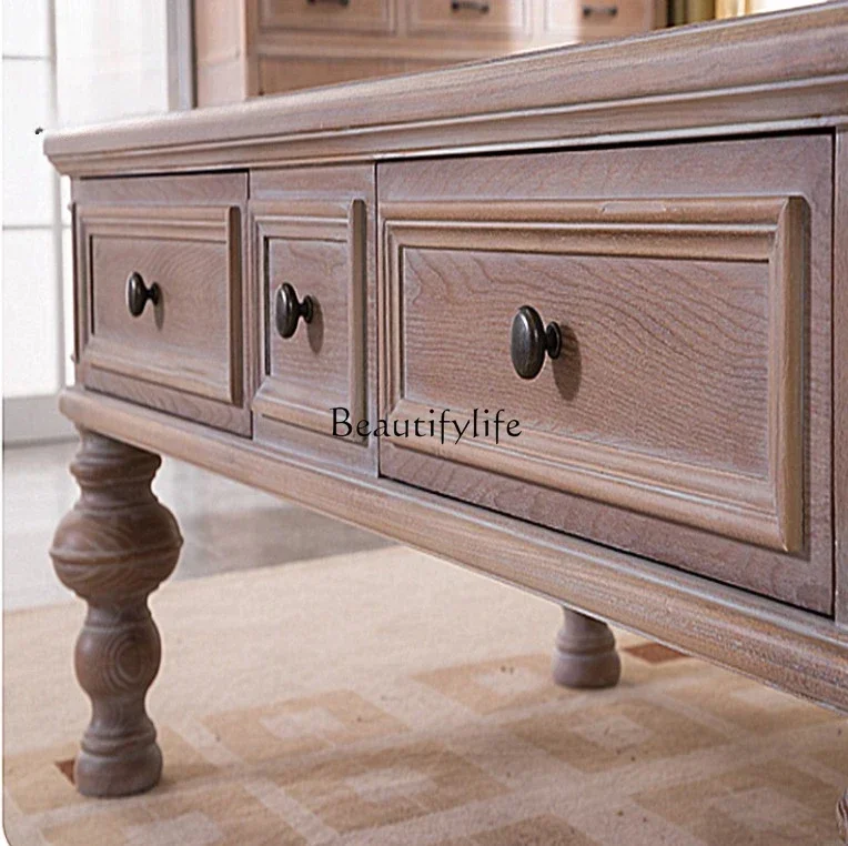 NEW American retro solid wood coffee table rectangular postmodern old TV cabinet coffee table