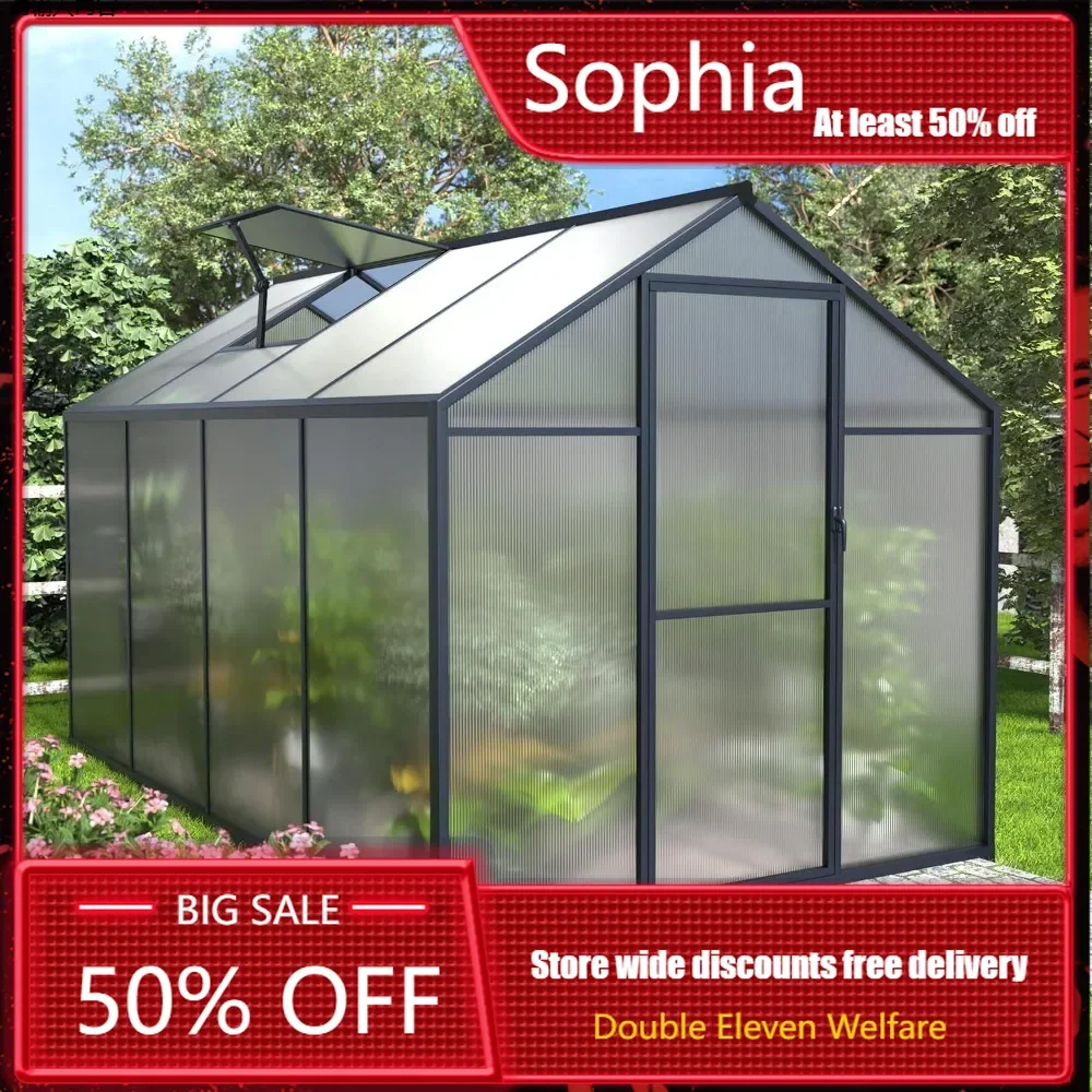 Garden Buildings 6x8 Foot Greenhouse, Upgraded Outdoor Greenhouse with Sturdy Aluminum Frame Greenhouse and Ventilation Openings