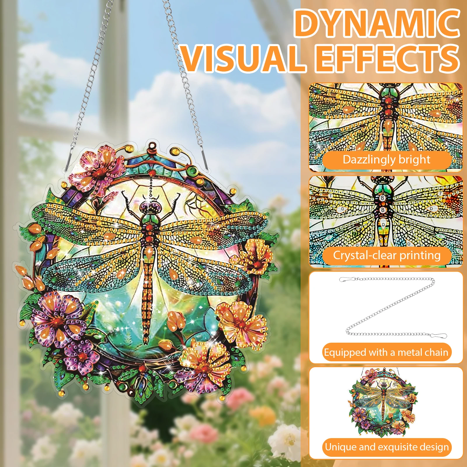 Dragonfly Hanging Diamond Art Kit DIY Diamond Painting Kit Double Sided Special Shaped Hanging Window Ornament for Home Decor