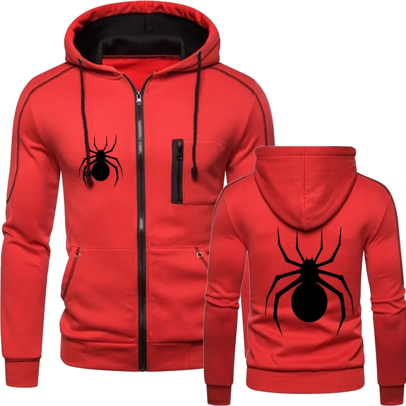 Autumn and Winter Men\'s Warm Jacket Spider Hoodie Casual Fashion Hooded Coat Men\'s Clothing Long Sleeve Coat