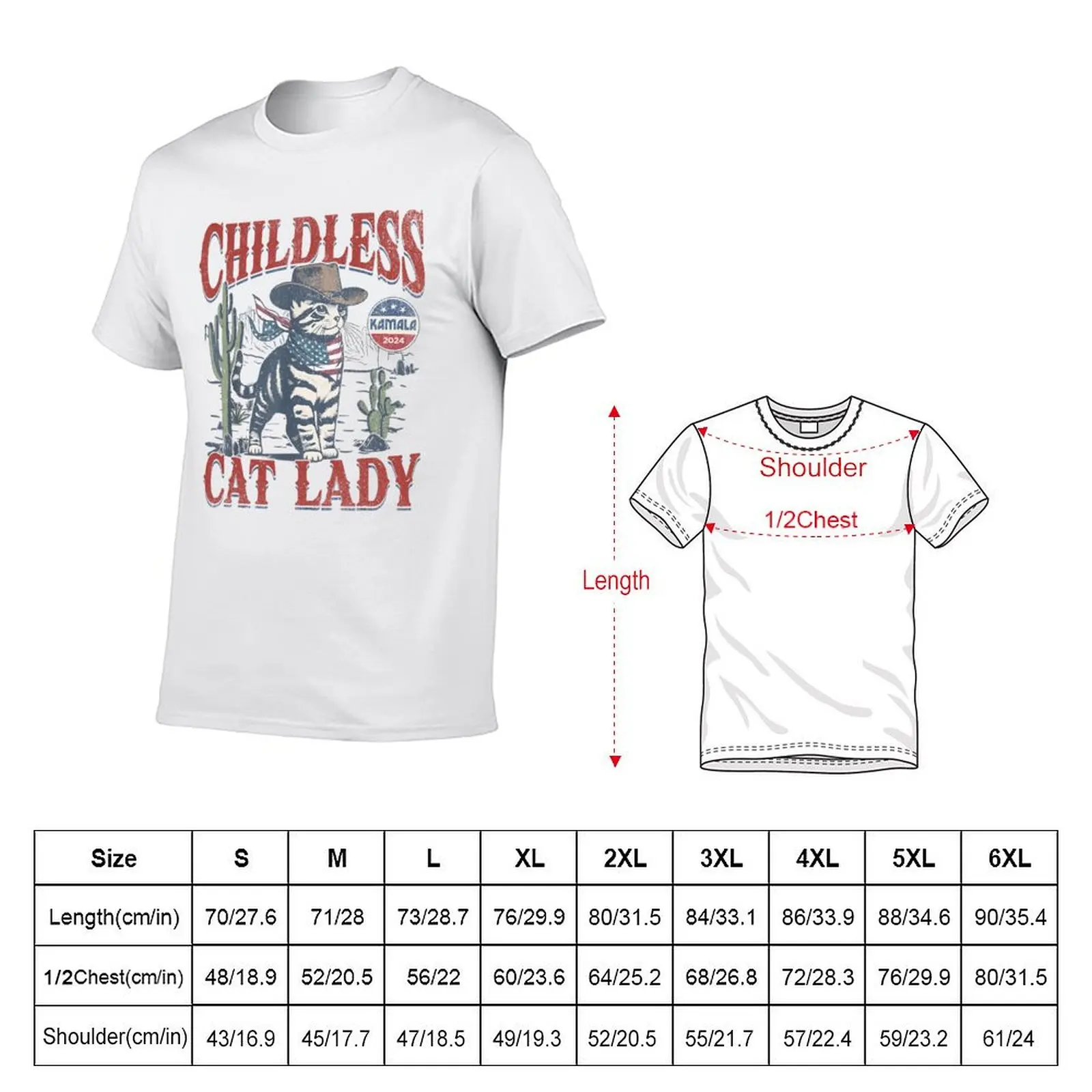 Cowboy Cat Childless Cat Lady Kamala 2024 Election T-Shirt Urban Style Casual Short Sleeve Top