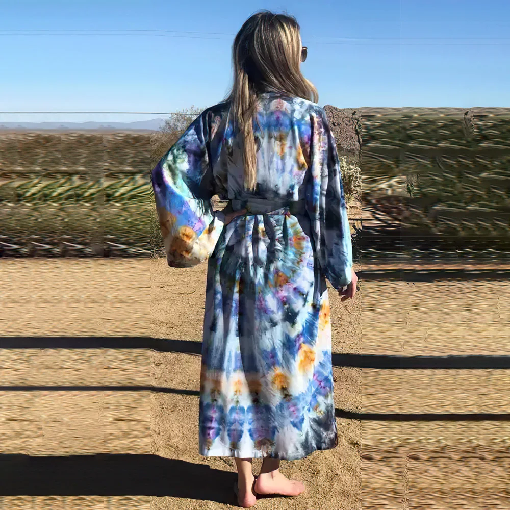 แฟชั่น Tie-Dye ผู้หญิงชุดว่ายน้ำ Pareo 2023ฤดูร้อนเซ็กซี่บิกินี่ Cover-Ups เข็มขัด Kimono ชายหาด Tunics Robe