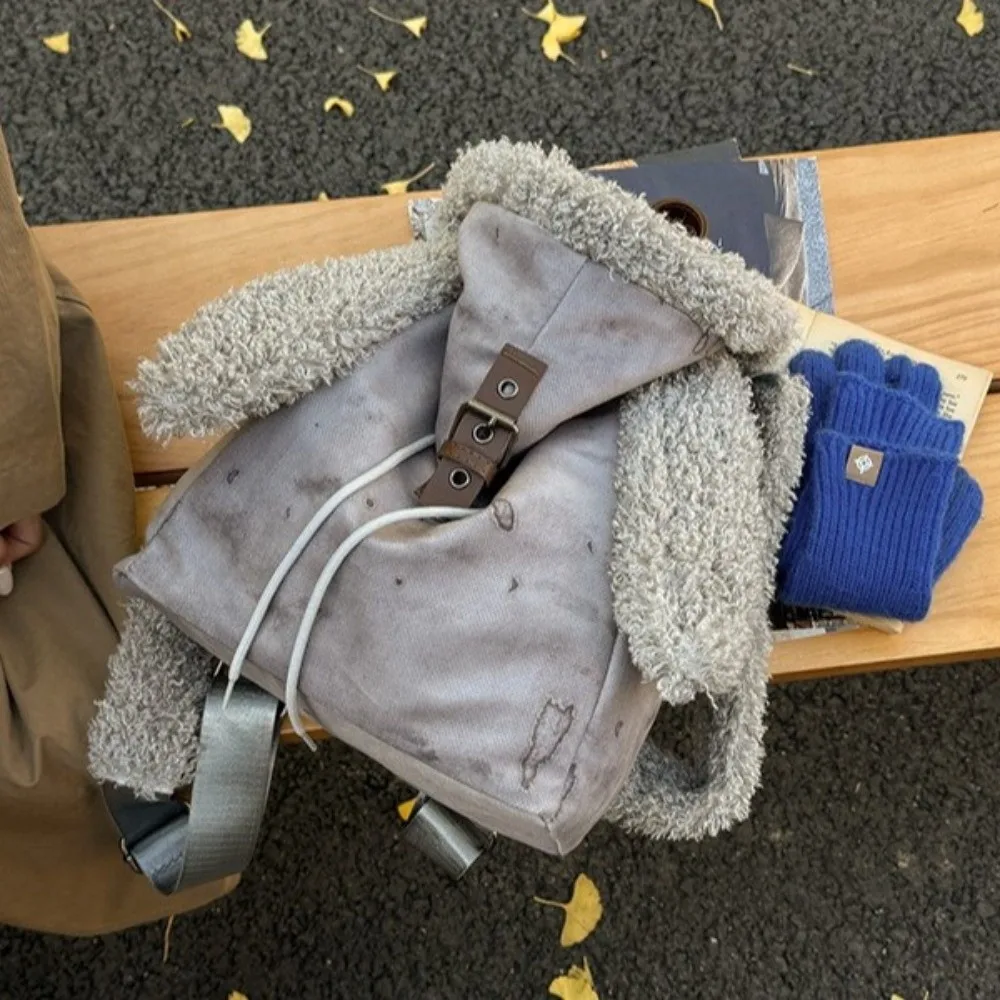 

Unique Hooded Ears Backpack Bunny Ear Retro Cute Drawstring Daypack High Capacity Adorable Fashionable School Bag Students