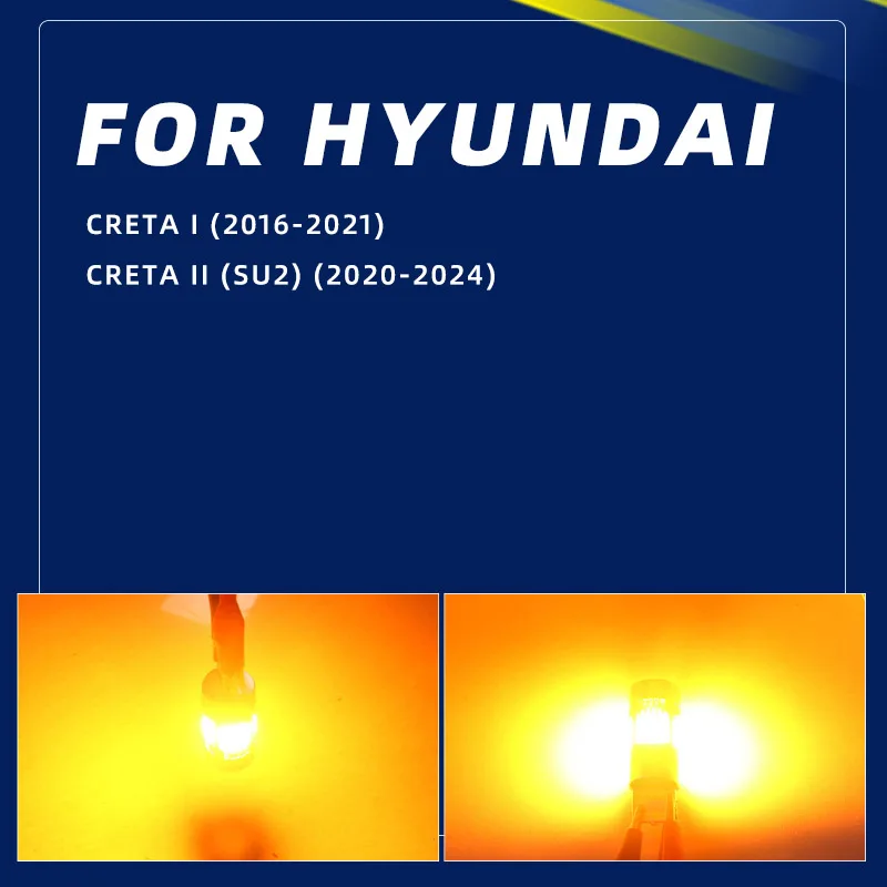 2pcs Car LED Turn Signal Lights Bulbs Front/Rear Direction Indicator Amber For Hyundai Creta 2016 2017 2019 2020 2022 2023 2024