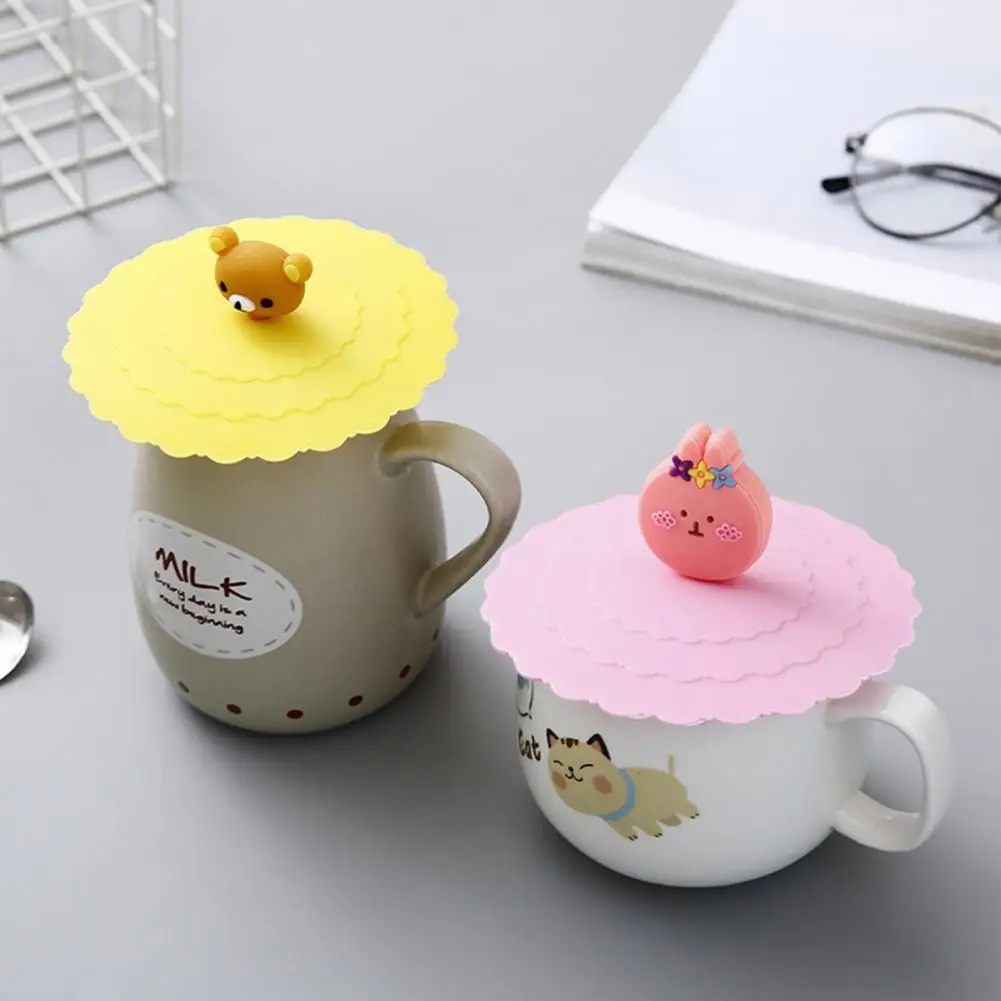 Dustproof Cup Lid Mug Cover for Hot/cold Beverage Cute Silicone Cup Lid Set for Hot/cold Beverages Reusable Airtight Mug Covers