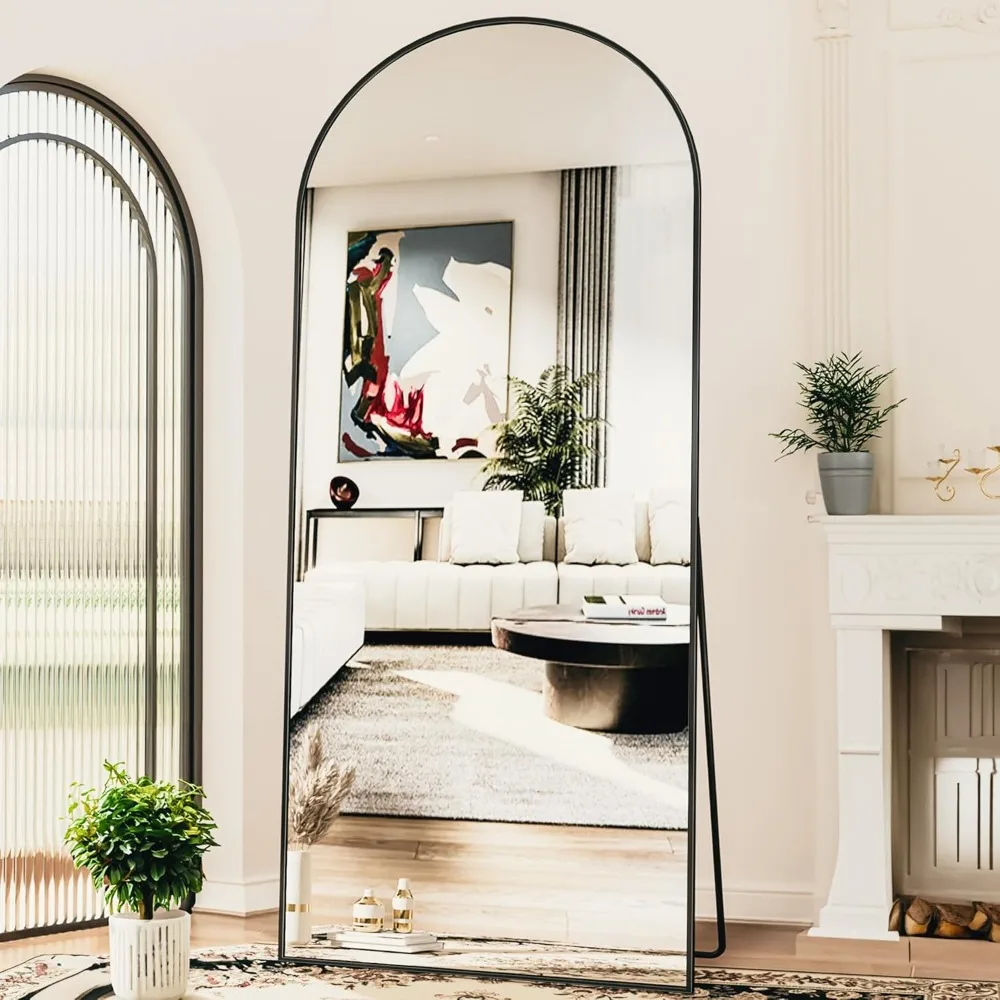 76"x34" Black Arched Floor Mirror,With meta l bracket,easy to assemble  Wall Mounted Mirror for Bedroom Living Room