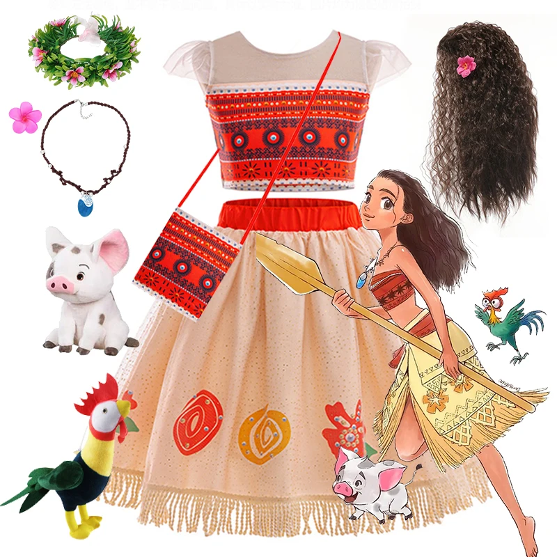 Disney Moana 2 Girls Cosplay Dresses Girl Vaiana Princess Casual Fancy Clothes Children Christmas Halloween Party Cosplay Dress