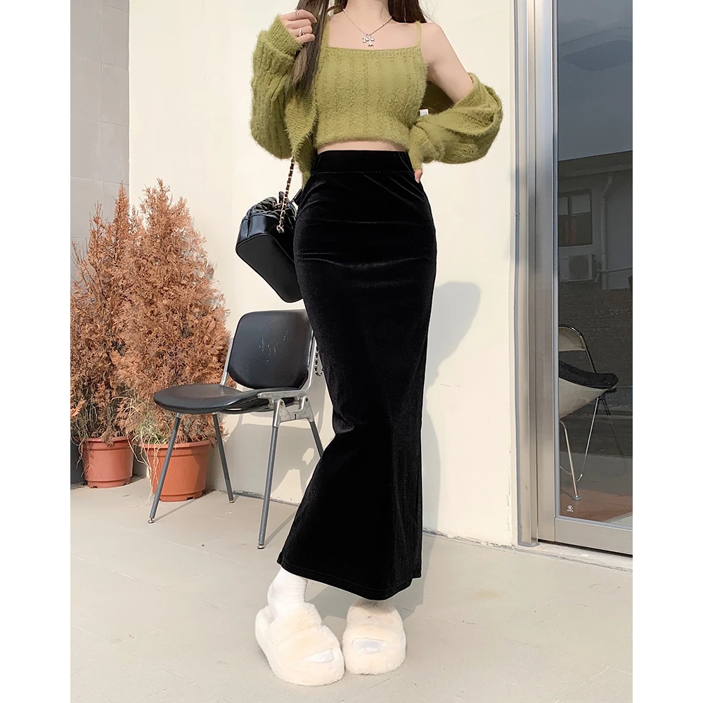 

Gold Velvet High Waist Slim Fit f Skirt Women's Bodycon Midi Skirt Regular/Extended Size Commute Sle Pure Color