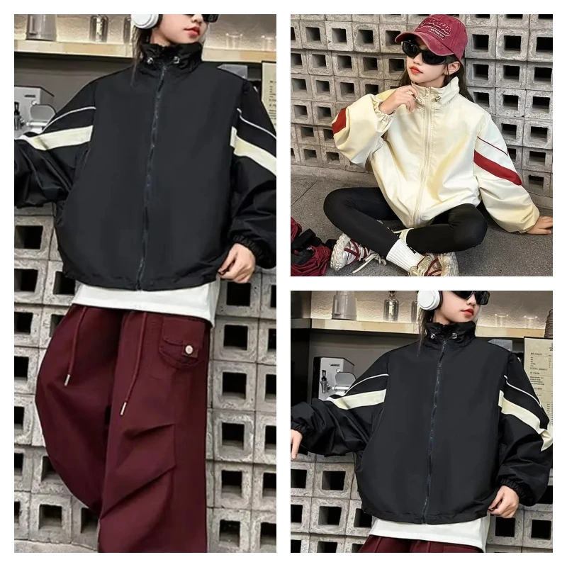 

Популярное спортивное пальто Kawaii для девочек, модная студенческая весенне-осенняя куртка в стиле аниме, повседневная свободная куртка на молнии с длинными рукавами, топы, детская одежда