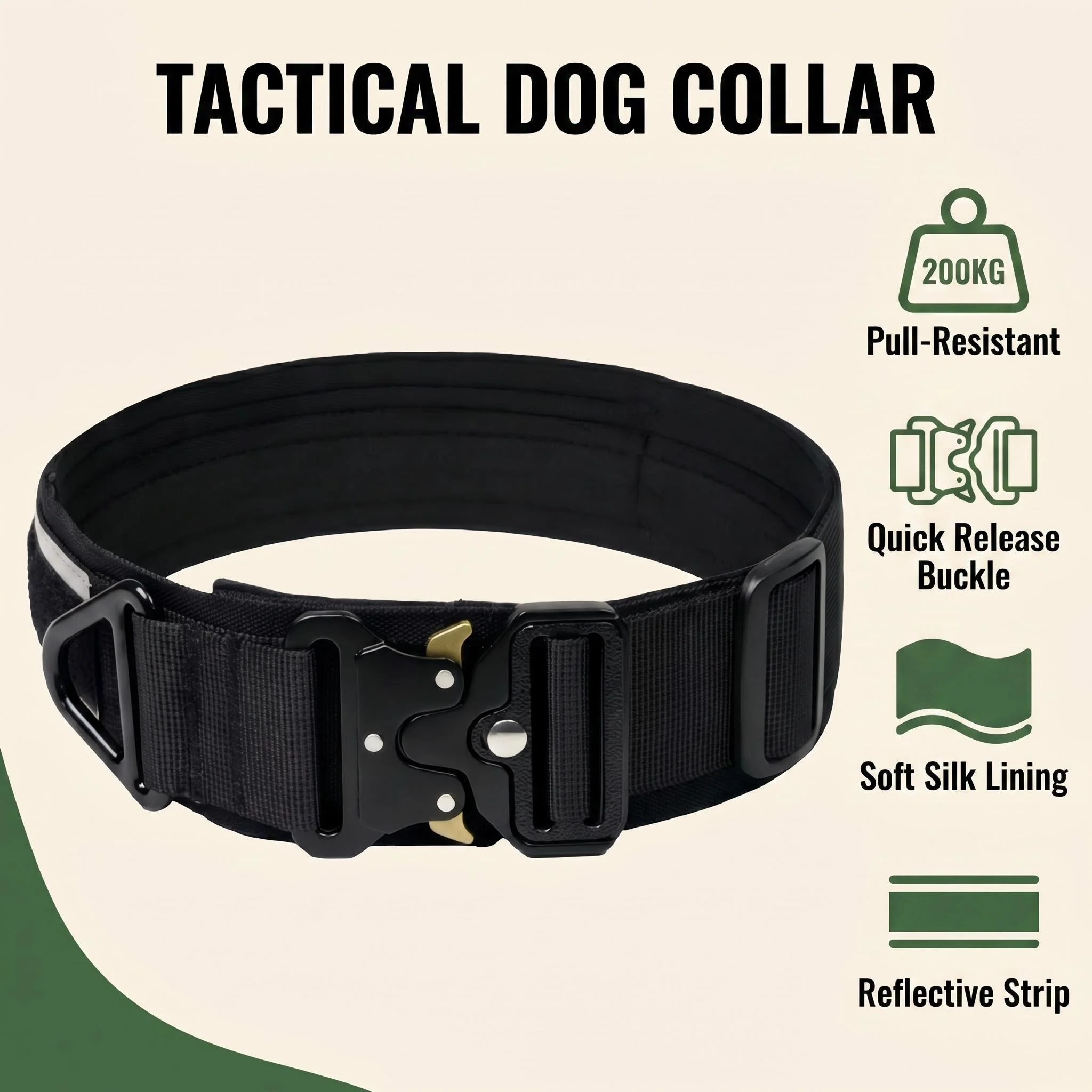 Reflective Tactical Dog Collar, Heavy Duty Nylon Adjustable with Quick Release Buckle for Small Medium Large Dogs view 2