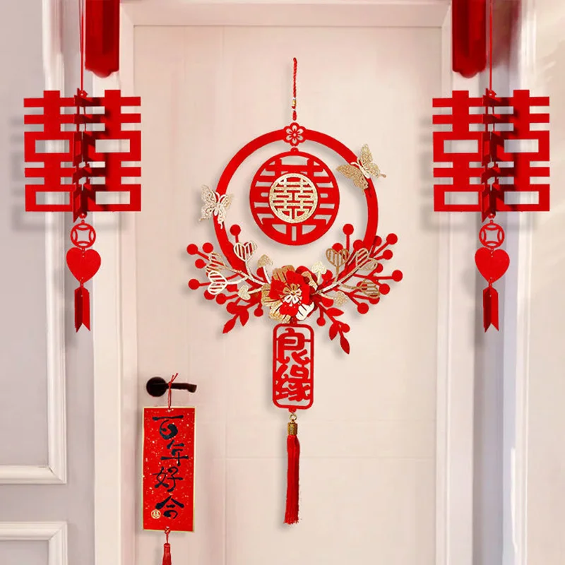 Chinese Traditional Wedding Decoration Chinese Wedding Wall Hanging Decor Double Happiness Marriage Supplies Home Decor