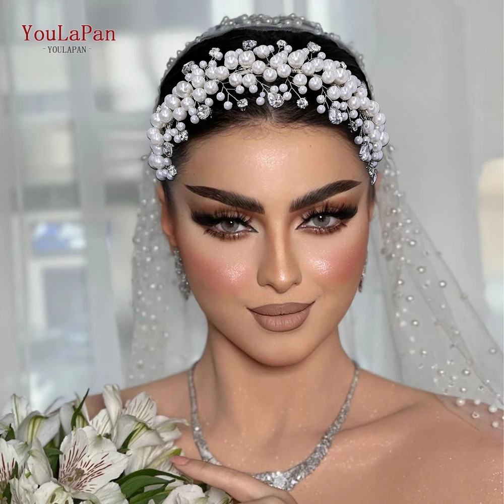 YouLaPan Fashion White Color Faux Pearl Hair Hoop for Party Handmade Wedding Crystal Headband Hair Accessories Bride Tiara HP643