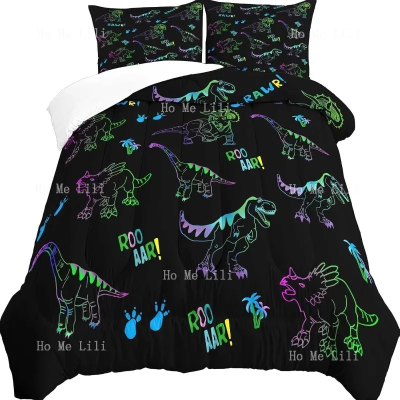 Xiheshian Ropa de cama de dinosaurio, edredón completo de 3 piezas, edredón de dinosaurios, 2 fundas de edredón de dinosaurio, fundas de almohada