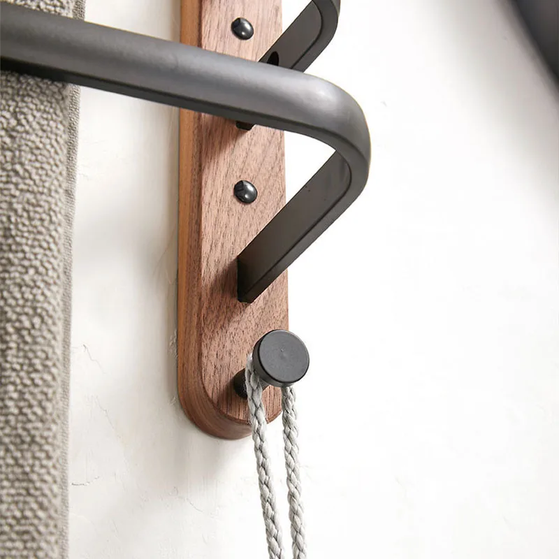 Imagen 6: Toallero de Baño de Madera de 40cm-60cm, Negro/Blanco, de Aluminio, para Colgar en la Pared, con Múltiples Barras y Ganchos