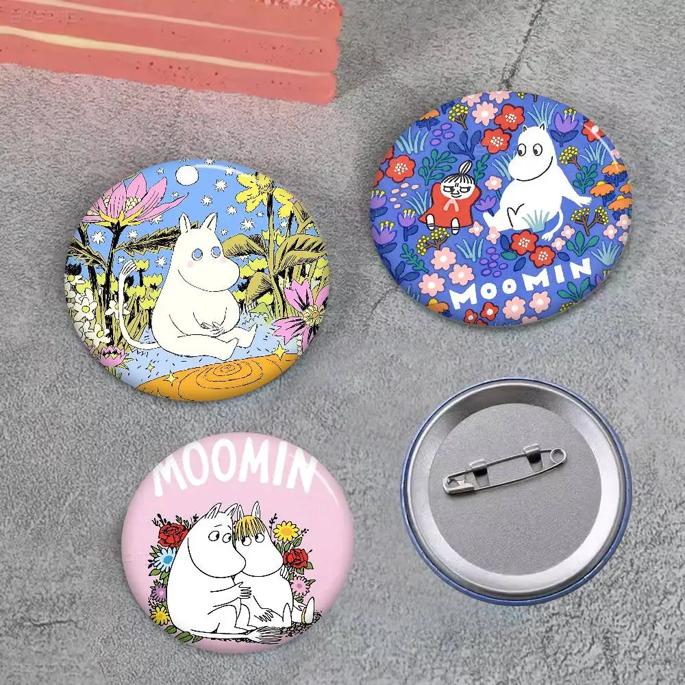 Cute M-Moomins Anime Cartoon Bear Tinplate Pin Button Custom Anime Role Old-school Brooch Cartoon Collar Badge Jewelry Gift Fans view 4