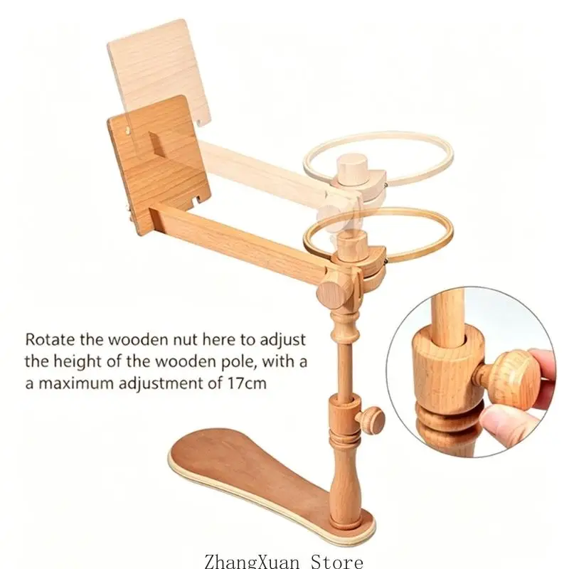 Schreibtisch-Handarbeitsständer aus Buchenholz mit 16-cm-Reifen und Musterbrett für Stickereien, Näh- und Nadelkunstübungen 3XUF – Detail 8