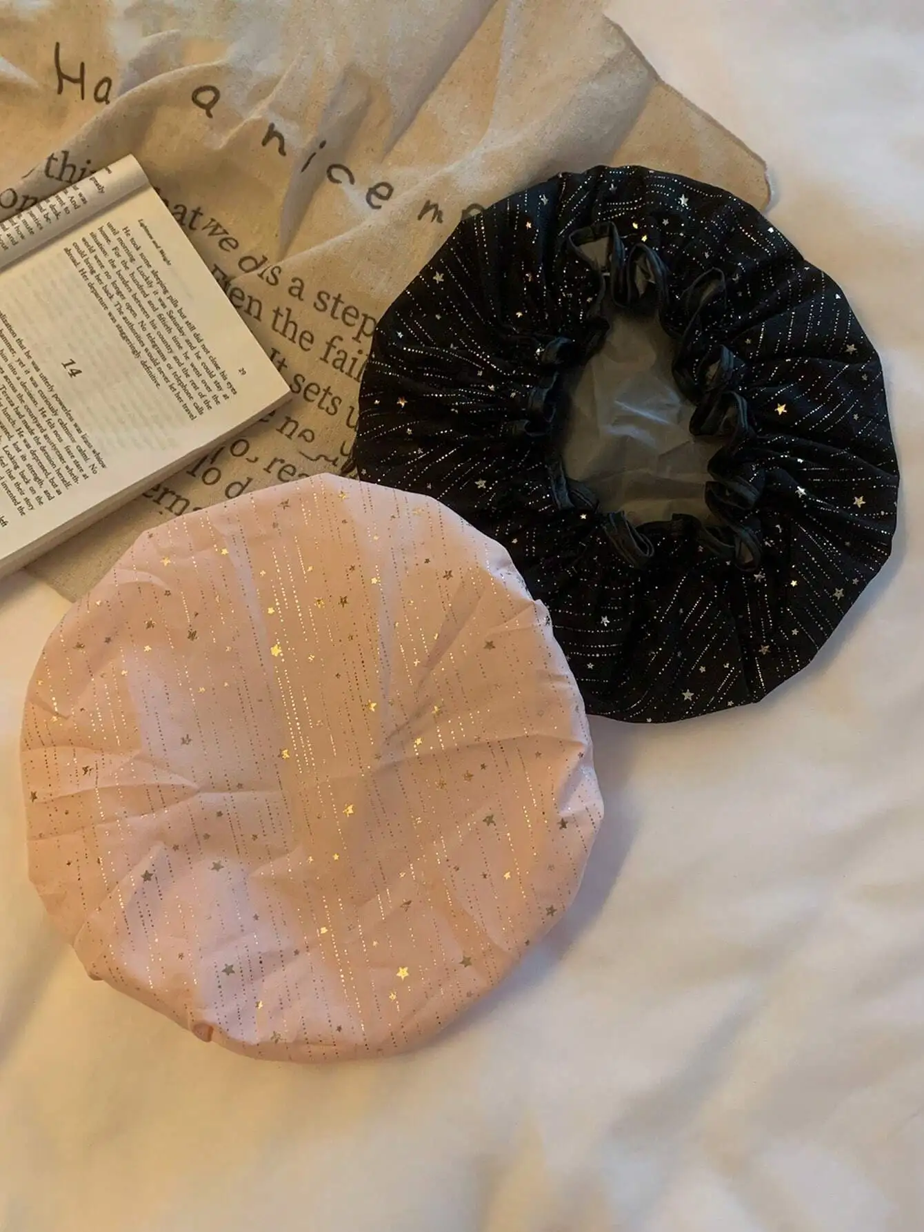 Cuffia da doccia impermeabile da donna con stella dorata stampata da 1 pezzo - Articolo per la casa a doppio strato