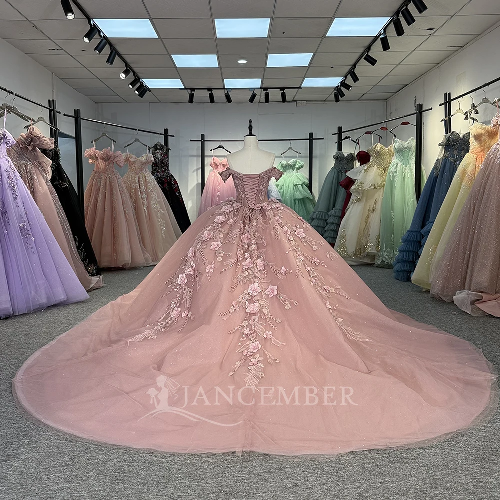 Abiti da principessa Quinceanera per ragazze con spalle scoperte Maniche ad aletta Perline Abiti per occasioni formali Appliques Vestido De 15 Personalizzato