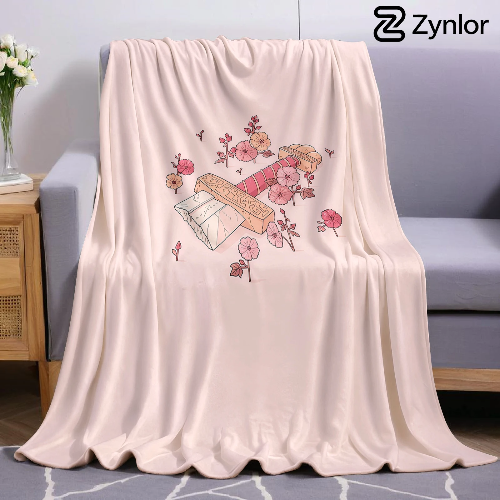 Pink Floral Hammer Lightweight Microfiber Soft Christmas Fleece Blanket Warm Cozy Throw for Bed Sofa Office Travel All Season