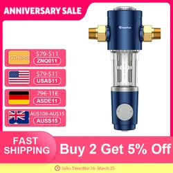 WHEELTON Whole House Water Filter Spin Down Sediment System Pre-Filter Auto-Rotated Flush Double-sided Scraper 1/2