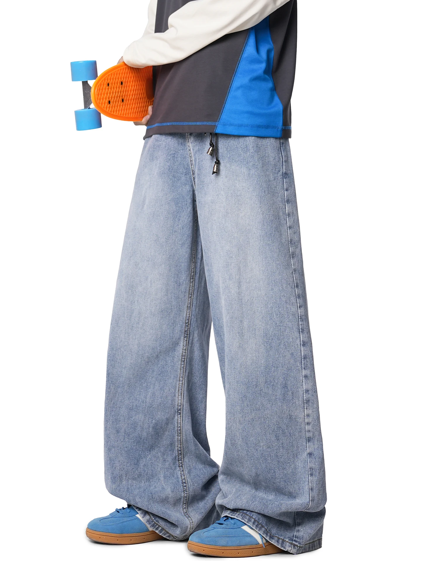 

Loose Men's Street Sle Jeans American Retro Vintage High Waist Cotton Polyester Blend Straight Leg Casual Summer Jeans