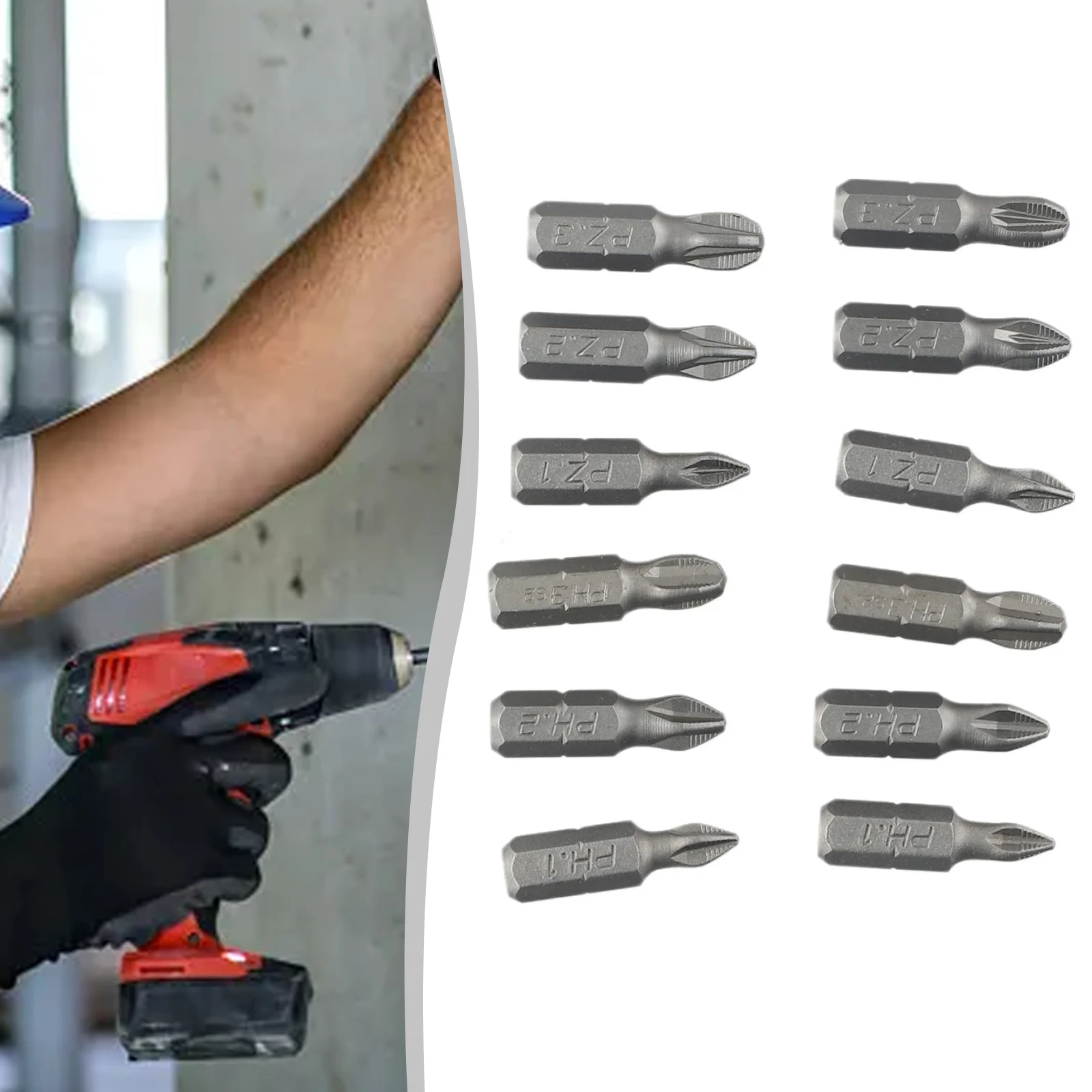 12Pcs Non-Slip Batch Head PH2 Cross Screwdriver Set Magnetic Batch Head 25mm PH1/PH2/PH3/PZ1/PZ2/PZ3 Screwdriver Bit Hand Tools