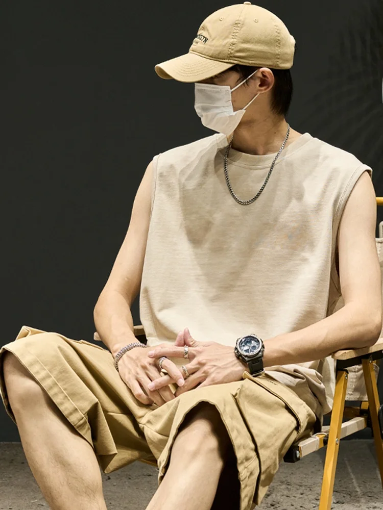 

Ins Theory Men's Summer Fitn Cotton Vest Loose Wide oulder Svel T-irt Japanese Sle Retro Simple Design Sweat A...