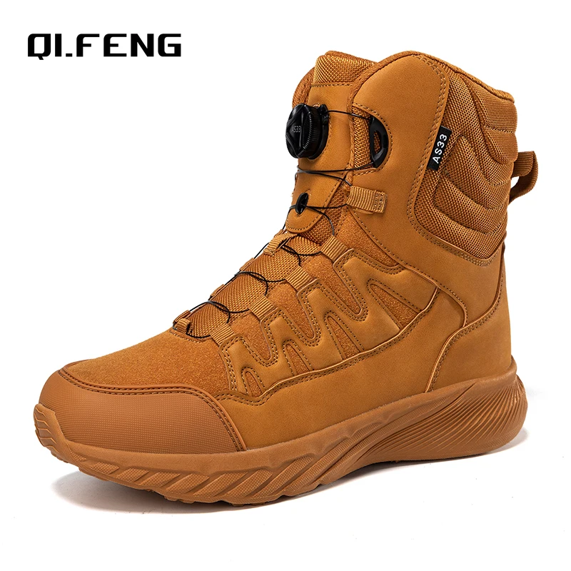 Large Outdoor Training Boots Men's Mountaineering Hiking Boots High Top Rotating Buckle Fashion Camouflage Sports Shoes