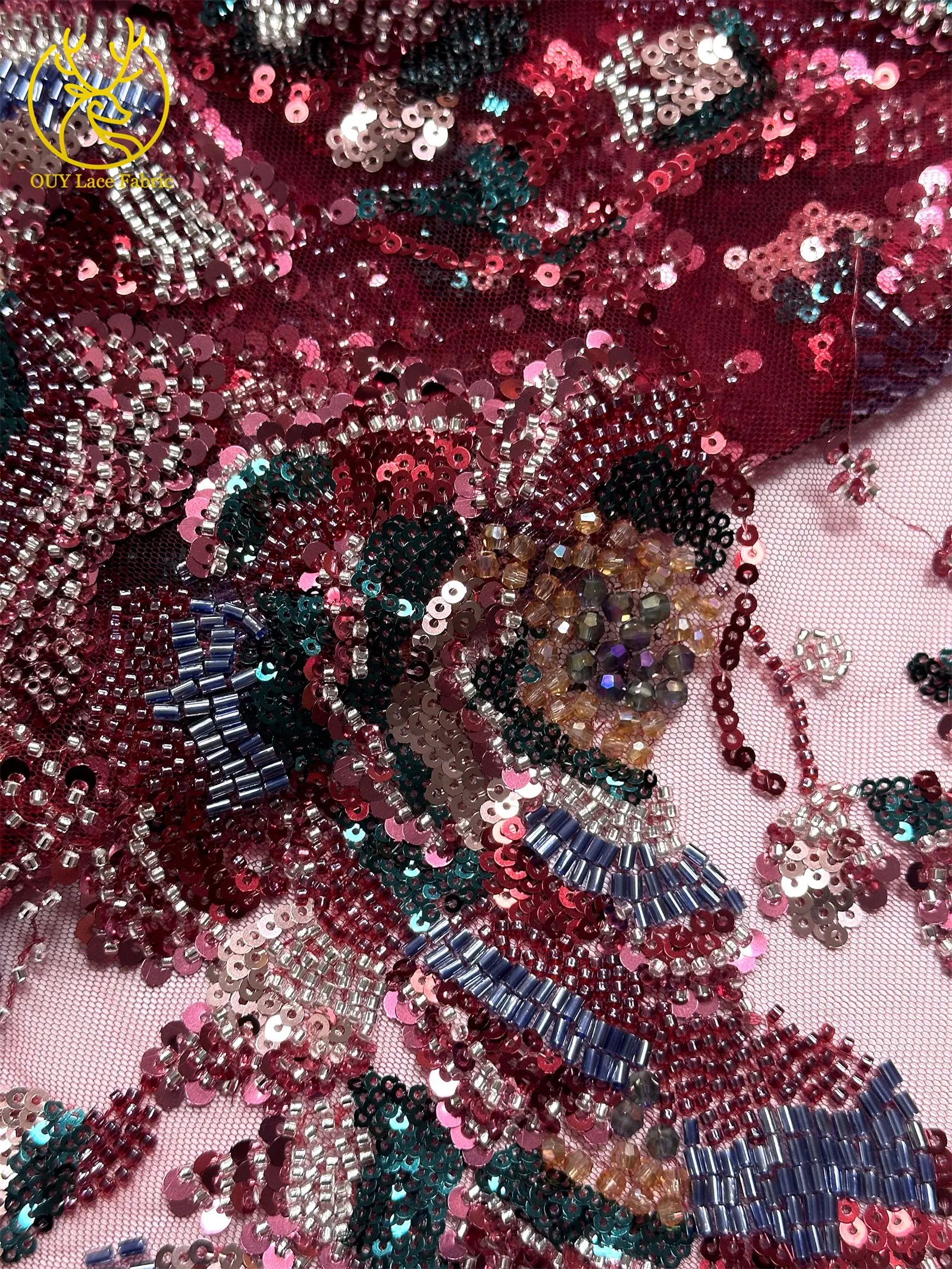 Luxuriöser französisch hergestellter schwerer Perlen-Spitzenstoff 2026 Hochwertiger afrikanischer nigerianischer Pailletten-Spitzenstoff für Hochzeitskleider und Partykleider – Detail 15