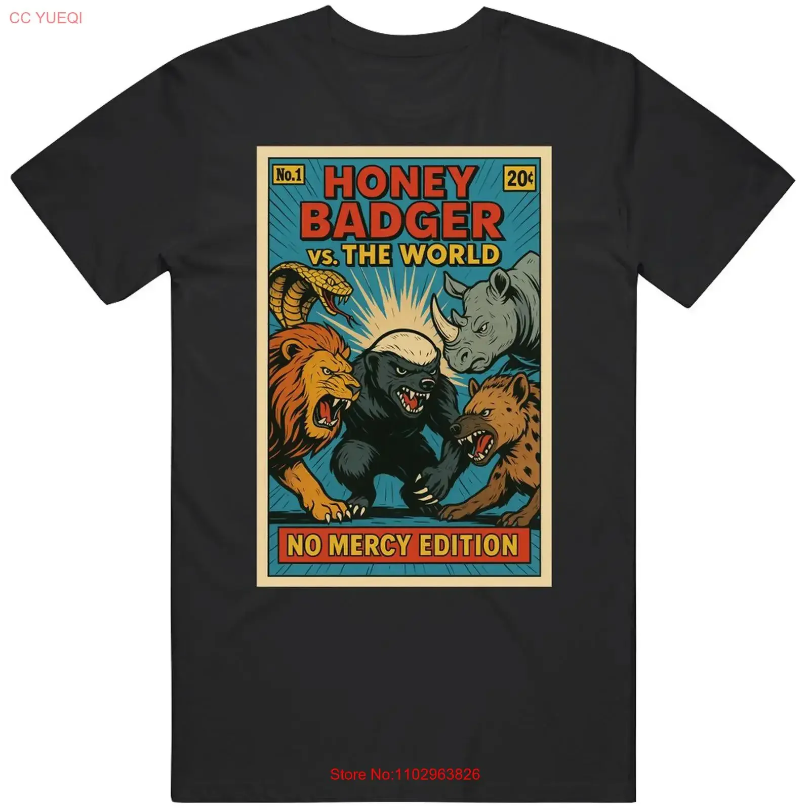 Футболка Funny Honey Badger vs The World No Mercy Edition: винтажная, универсальная, эластичная, с графическим принтом, для повседневной носки