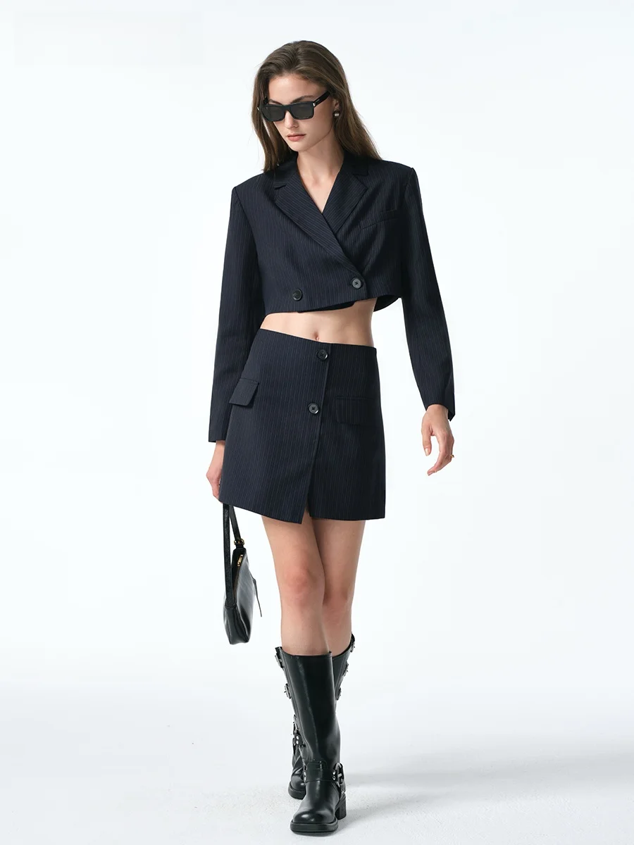 

Aureal2025 Новый женский костюм премиум-класса в синюю полоску, повседневный комплект с высокой талией, длина Long Sve Faion, осенний дизайн