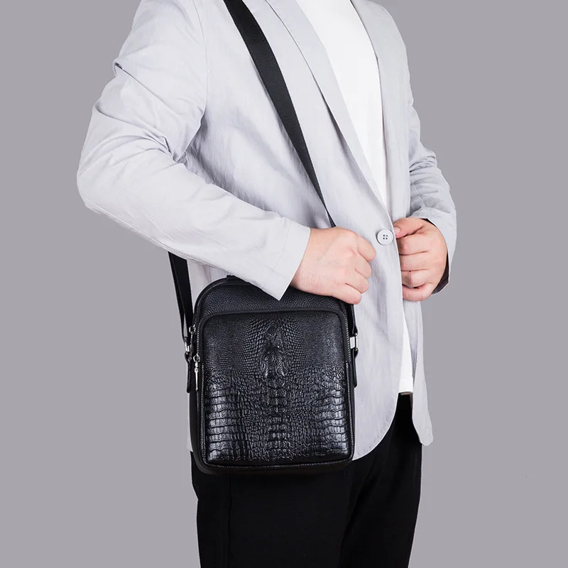 Luxury Brand Alligator Men Shoulder Bag Leather Office Work Business Crocodile Grain Crossbody Sling Bag For Men Messenger Bags