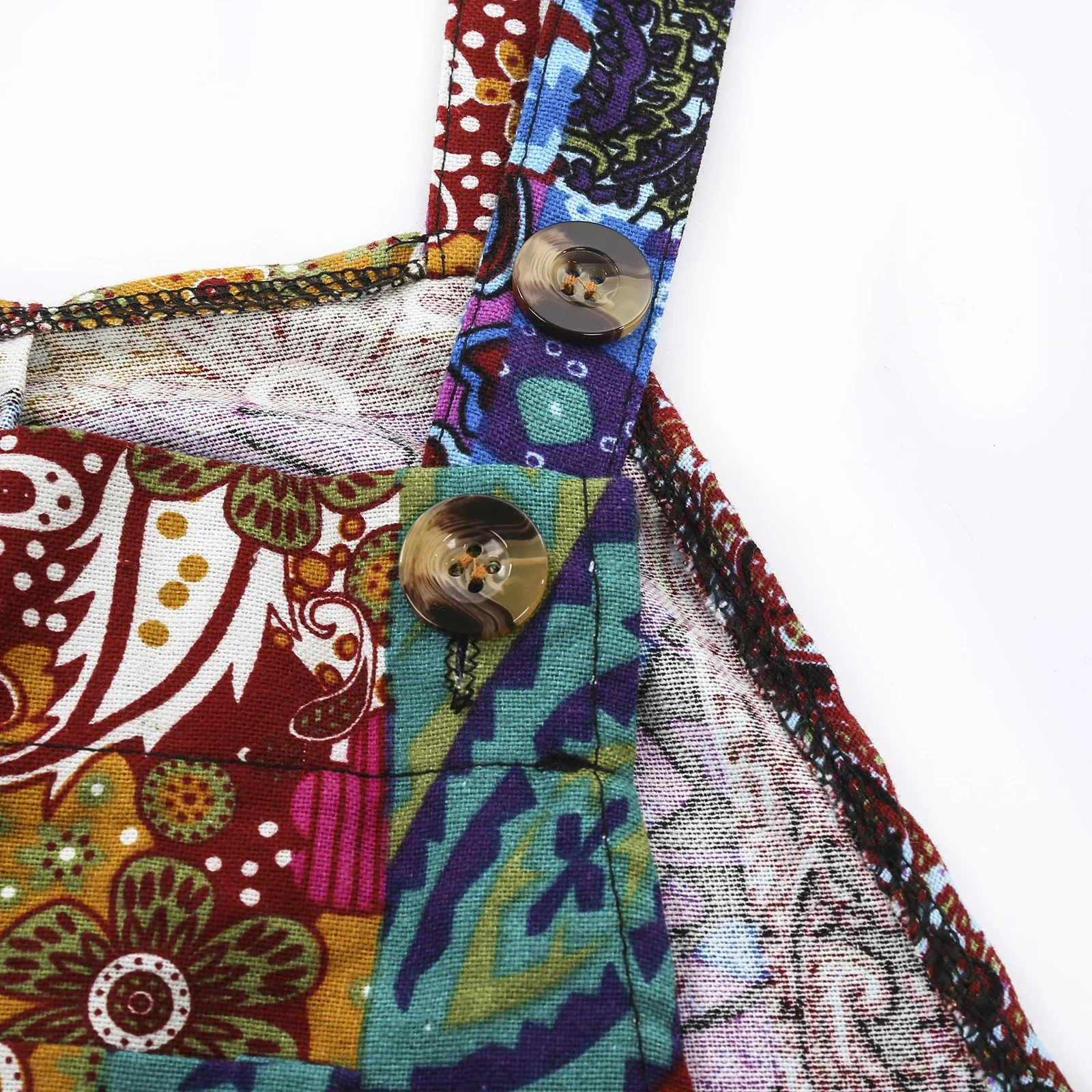 ملابس صيفية نسائية جديدة مثيرة متعددة الألوان على الطراز العرقي برقبة مربعة بدون أكمام مع جيوب للفتيات