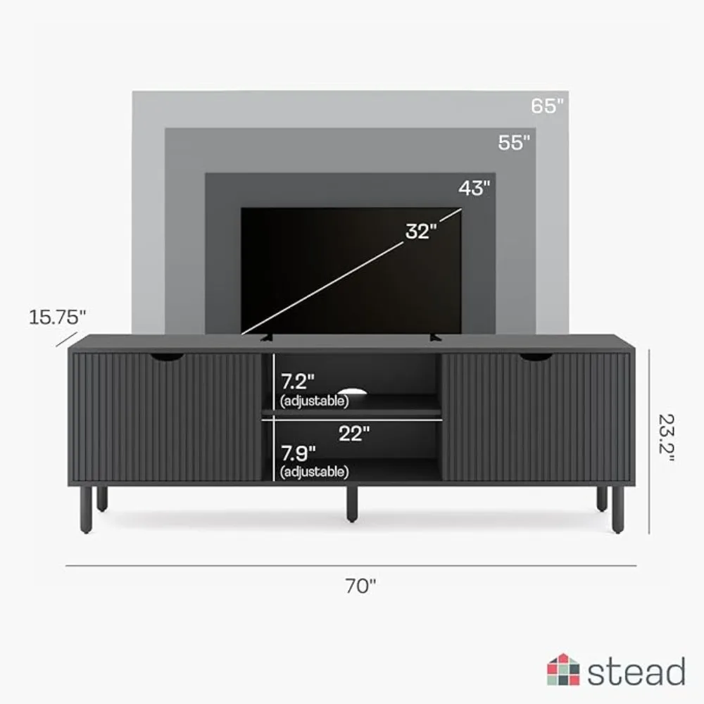 Contemporary Fluted TV Stand - Media Console - 70 Inch Entertainment Center with Storage - Console Table for Living Room