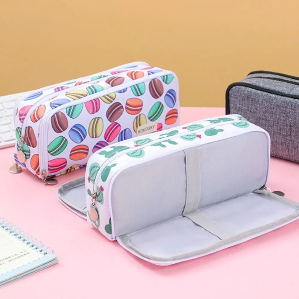 Portable Large Storage Pencil Bag Zipper 3 Compartment Pen Case Cute Creative Pencil Pouch Office