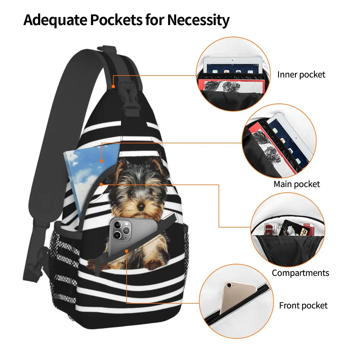 Yorkshire Terrier mała chusta torba torba Crossbody na klatkę piersiową plecak na ramię piesze wycieczki podróże plecaki Yorkie Dog Animal Puppy torba na co dzień