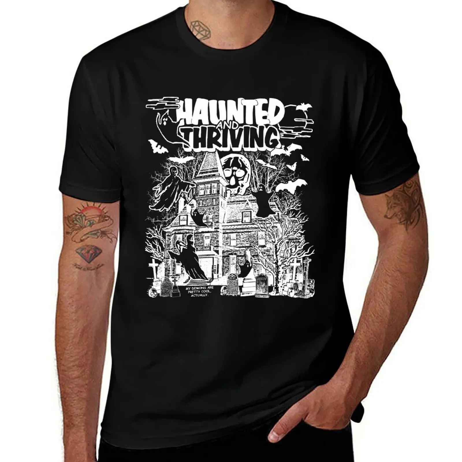 T-shirt Haunted & Thriving (blanc) T-shirt sportif respirant à manches courtes