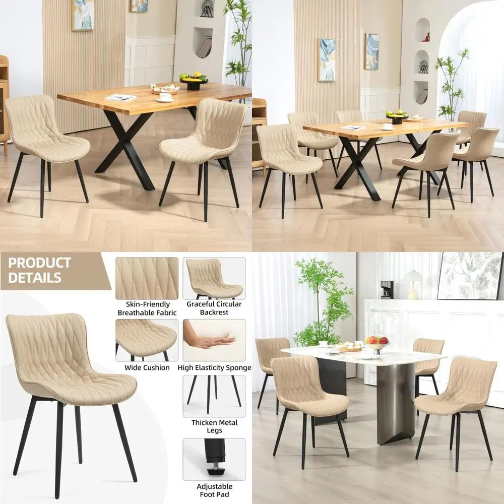 

Mid-Century Modern Dining Chairs Pair, Upholstered Armless Accent Chairs with Back Support, Faux Leather Finish