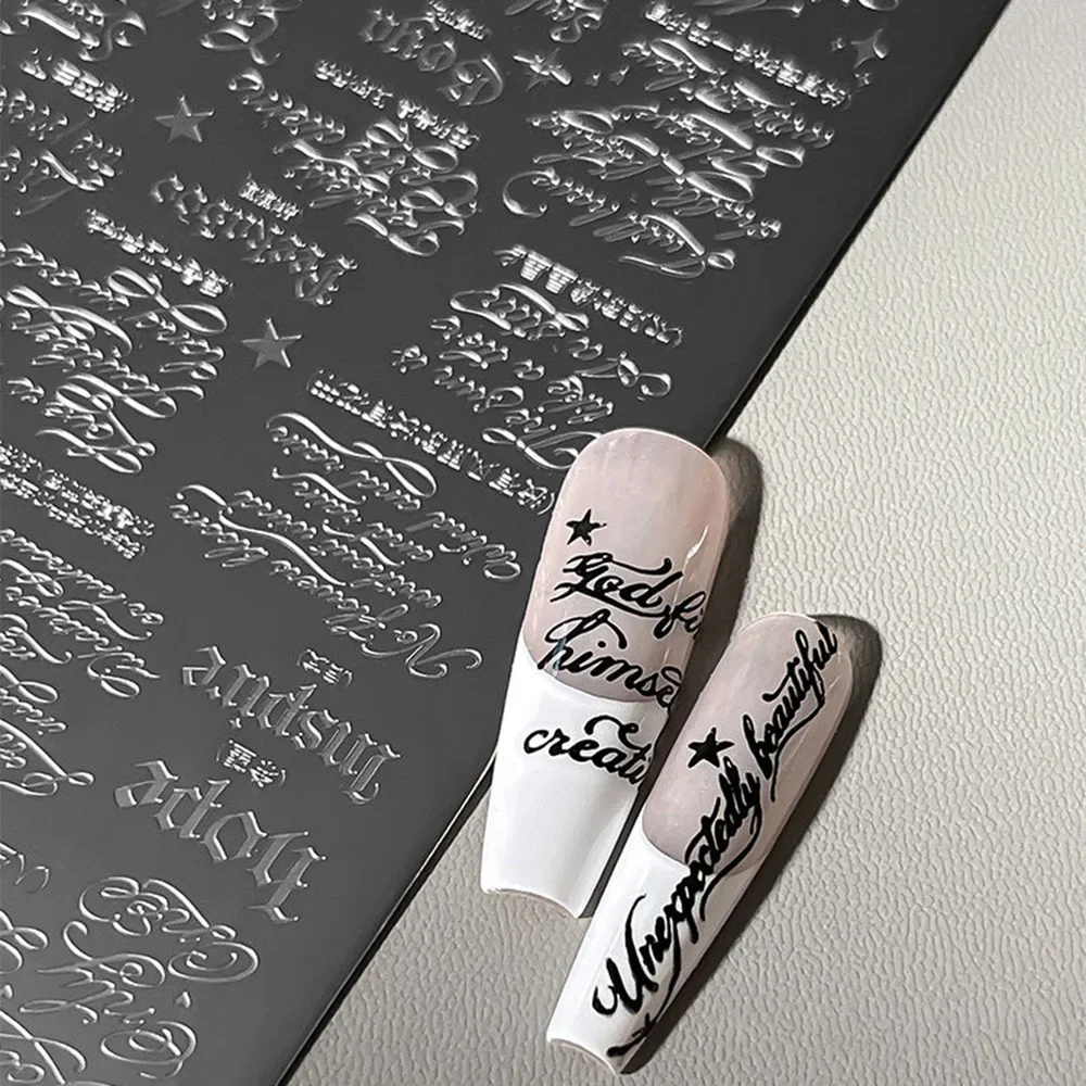 Handgeschriebene englische Kursivschrift-Vorlage, Edelstahl-Nagelstempelplatte, Transferwerkzeug für französische Maniküre und Nagelkunst – Detail 1